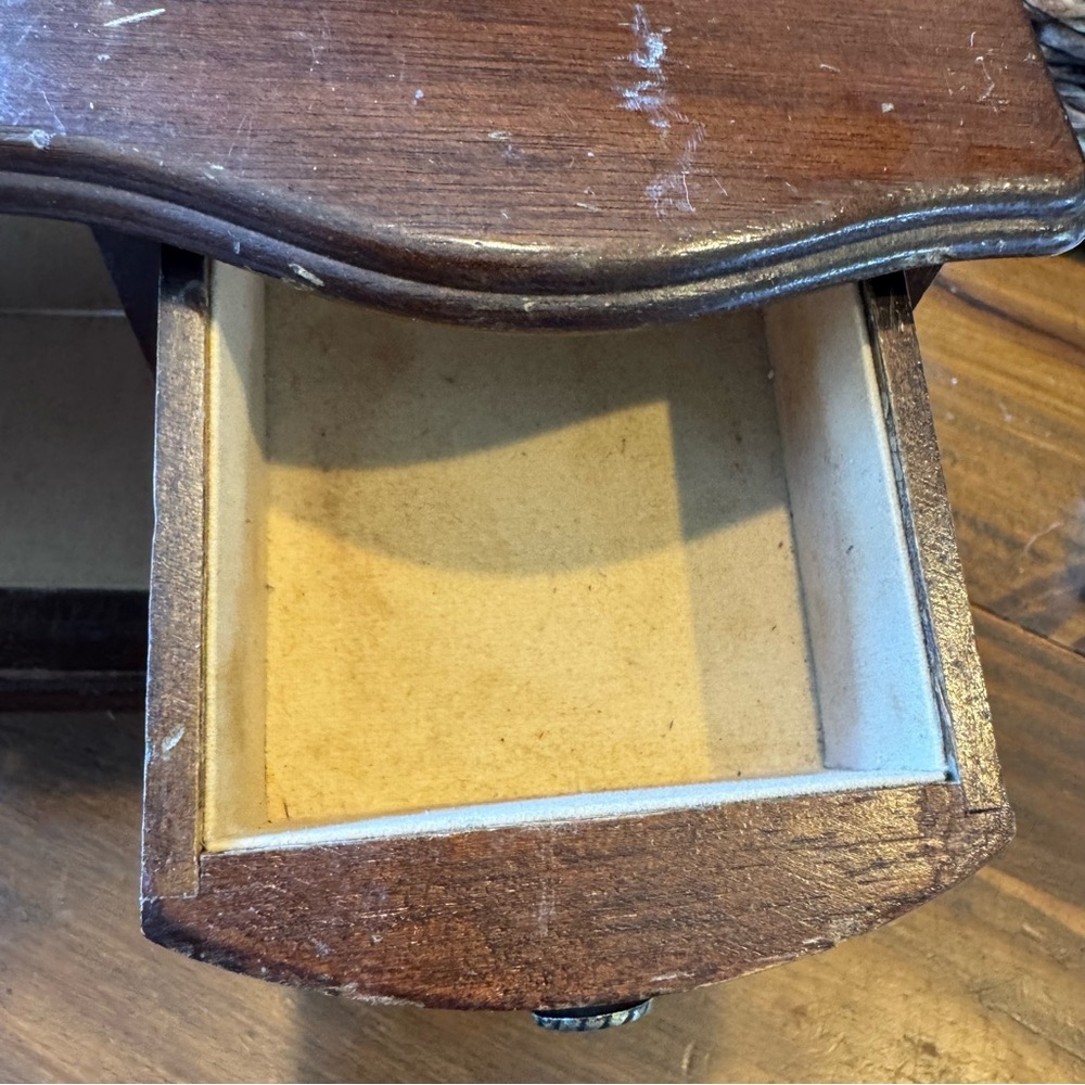 vintage wood jewelry box etched glass rose 3 drawers lined - Picture 5 of 13